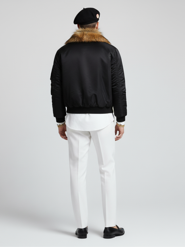 Chelsea Couture Men's Faux-Fur Collar Bomber