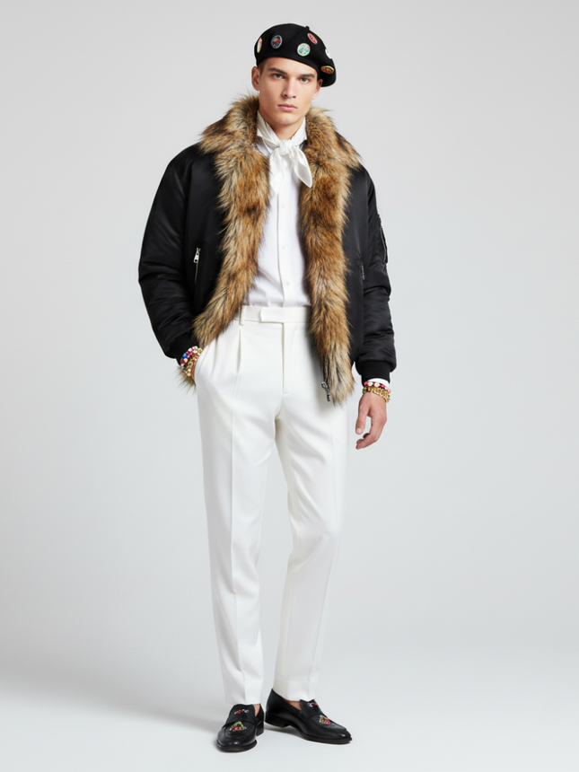 Chelsea Couture Men's Faux-Fur Collar Bomber