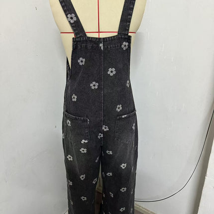 2026 New Foreign Trade Amazon Floral Print Wide-Leg Pants with Patchwork Loose Casual Retro Denim Overalls