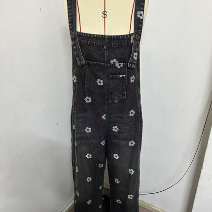 2026 New Foreign Trade Amazon Floral Print Wide-Leg Pants with Patchwork Loose Casual Retro Denim Overalls