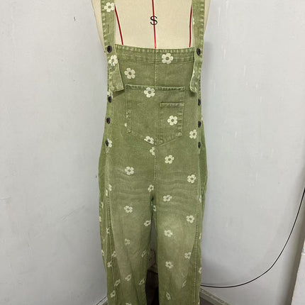 2026 New Foreign Trade Amazon Floral Print Wide-Leg Pants with Patchwork Loose Casual Retro Denim Overalls