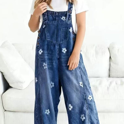 2026 New Foreign Trade Amazon Floral Print Wide-Leg Pants with Patchwork Loose Casual Retro Denim Overalls