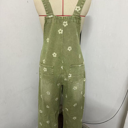2026 New Foreign Trade Amazon Floral Print Wide-Leg Pants with Patchwork Loose Casual Retro Denim Overalls