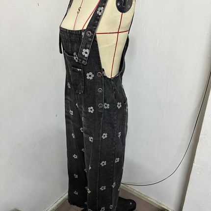 2026 New Foreign Trade Amazon Floral Print Wide-Leg Pants with Patchwork Loose Casual Retro Denim Overalls