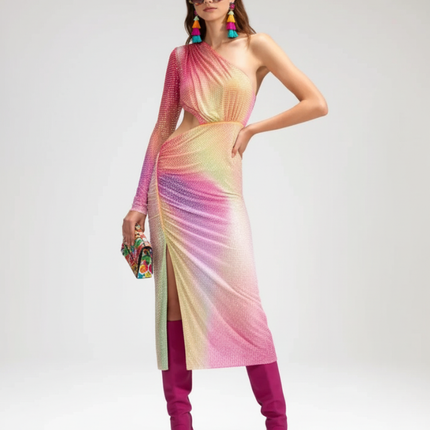 One-Shoulder Slit Dress with Cinched Waist For Women, Upper East Side, BYMANYC New York.