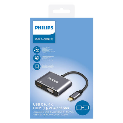 Philips USB-C to HDMI 4K & VGA Adapter – Ultra Clear Dual Display Output