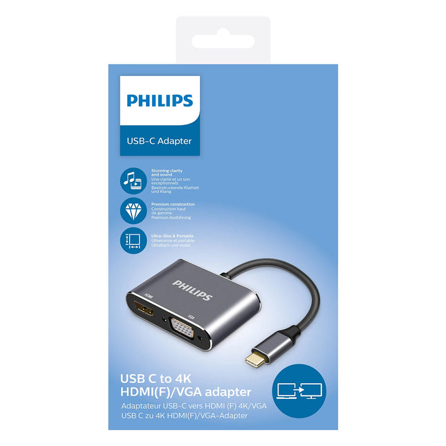 Philips USB-C to HDMI 4K & VGA Adapter – Ultra Clear Dual Display Output