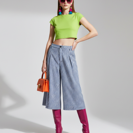 Plaid Wide-Leg Pants 7/8, Brooklyn Heights | Women - BYMANYC ® New York