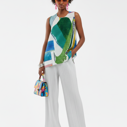 Pleated Printed Sleeveless Top, Coney Island | Women - BYMANYC ® New York