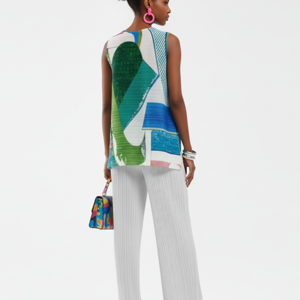 Pleated Printed Sleeveless Top, Coney Island | Women - BYMANYC ® New York