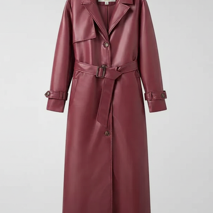 Plus-Size Long Leather-Style Windbreaker For Women, Red Hook, BYMANYC New York.