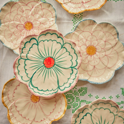 Ceramic Flower Shaped Side Plate with Pink Border