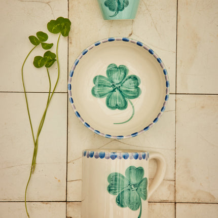 Ceramic Oval Espresso Cup with Hand Painted Good Luck Clover - 2.4 oz