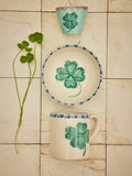 Ceramic Oval Espresso Cup with Hand Painted Good Luck Clover - 2.4 oz