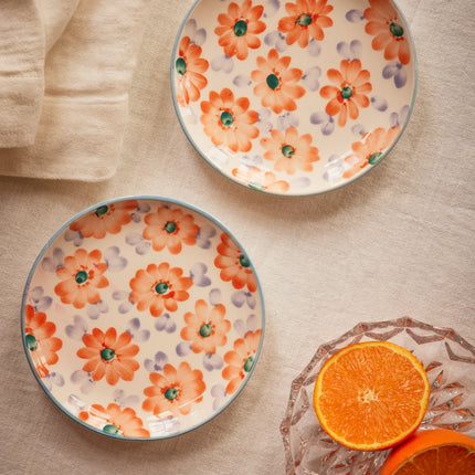 Ceramic Oval Espresso Cup with Hand Painted Orange Flowers - 2.4 oz