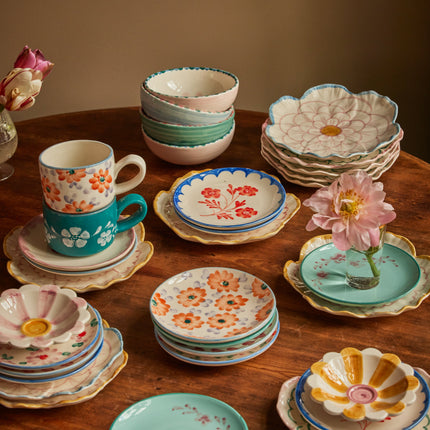 Ceramic Cappuccino Cup with Hand Painted Orange Flowers - 6.7 oz