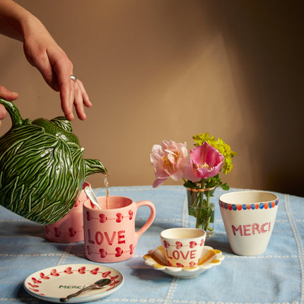 Ceramic Teapot with Embossed Kale Design - Hand Painted - 1,6L / 54.1 oz