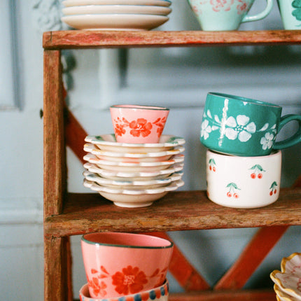 Ceramic Oval Espresso Cup with Hand Painted Stripes - 2.4 oz