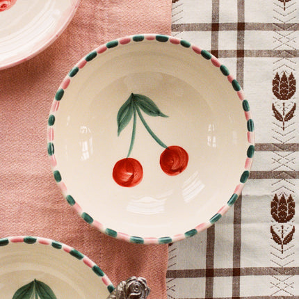 Ceramic Bowl with Hand Painted Cherry - 11.8 oz
