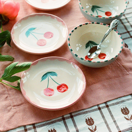 Ceramic Oval Espresso Cup with Hand Painted Cherries - 2.4 oz