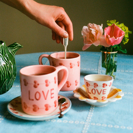 Ceramic Oval Espresso Cup with Hand Painted Love - 2.4 oz