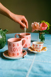 Ceramic Oval Espresso Cup with Hand Painted Love - 2.4 oz