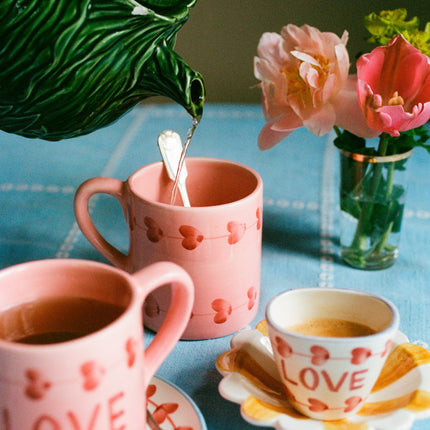 Ceramic Oval Espresso Cup with Hand Painted Love - 2.4 oz