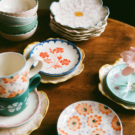 Ceramic Cake Plate with Hand Painted Vintage Flower