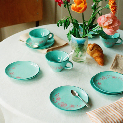 Ceramic Cake Plate with Hand Painted Flower Vine