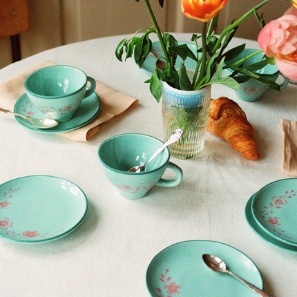 Ceramic Cake Plate with Hand Painted Flower Vine