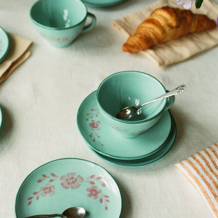 Ceramic Cake Plate with Hand Painted Flower Vine