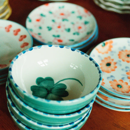 Ceramic Bowl with Hand Painted Good Luck Clover - 11.8 oz