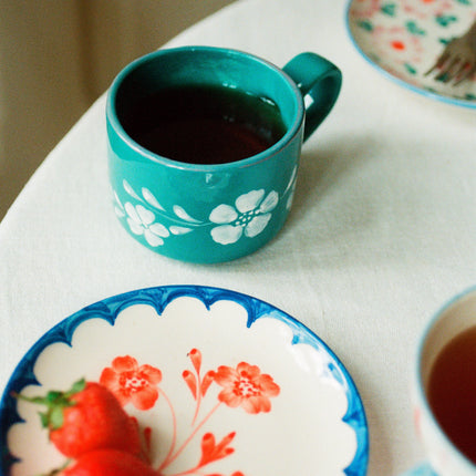 Ceramic Cake Plate with Hand Painted Vintage Flower