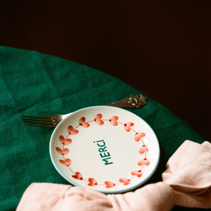 Ceramic Cake Plate with Hand Painted Merci