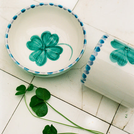 Ceramic Bowl with Hand Painted Good Luck Clover - 11.8 oz