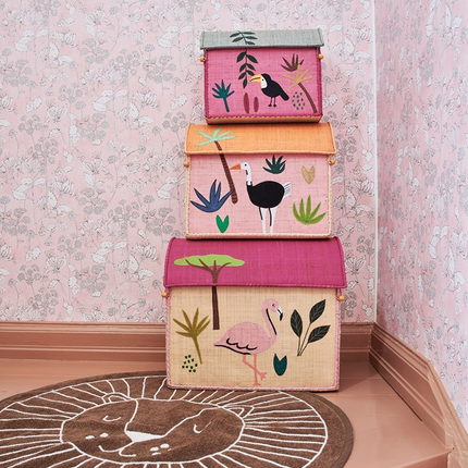 Raffia Storage Baskets with Jungle Pink Theme - Set of Three