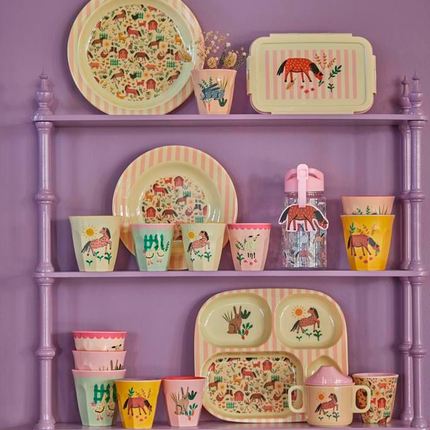 Melamine Kids Cups in Pink Farm Prints - Medium - 6 pcs. in Gift Box