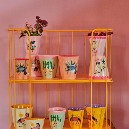 Melamine Kids Cups in Pink Farm Prints - Medium - 6 pcs. in Gift Box