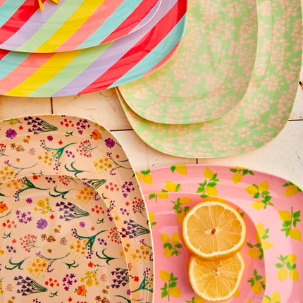 Melamine Rectangular Plate | Pink Flower Field Print