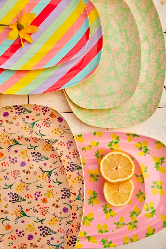 Melamine Rectangular Plate | Pink Flower Field Print