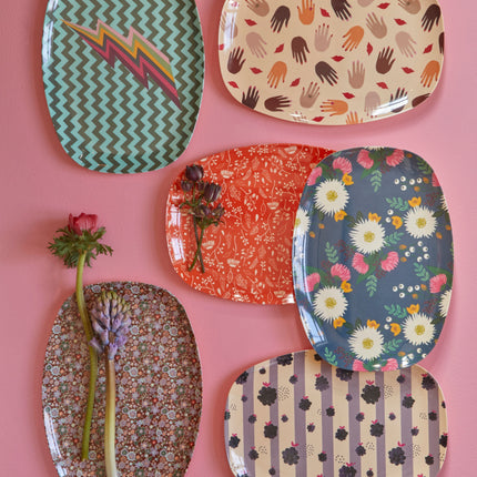 Melamine Rectangular Plate | Brown Flower Print