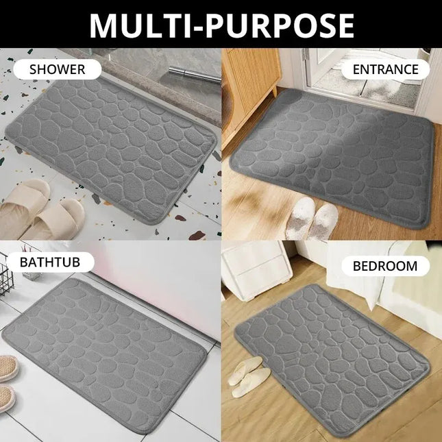 Soft Memory Foam Microfiber Anti-Slip Pebble Floor Mat | Bathroom & Living Room Rug