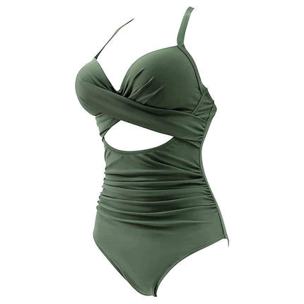 Women's Tummy Control One Piece Swimsuit — High Waist Cutout Wrap