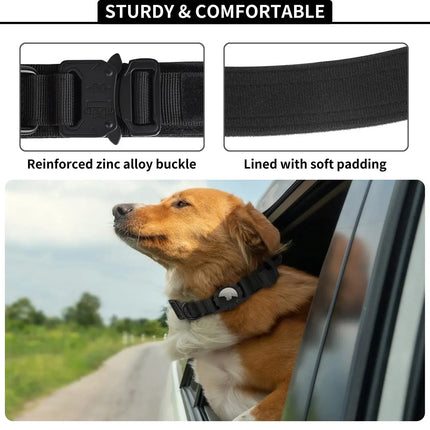 Adjustable AirTag Tactical Dog Collar with Metal Buckle – Safe & Durable