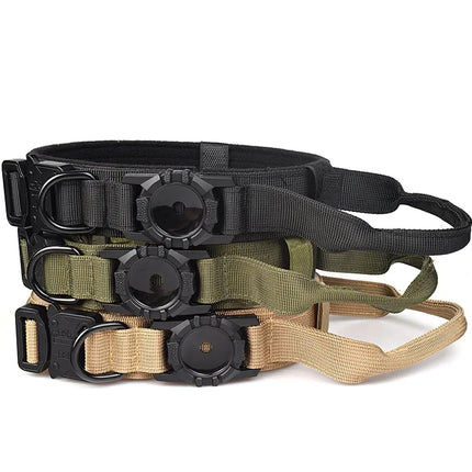 Adjustable AirTag Tactical Dog Collar with Metal Buckle – Safe & Durable