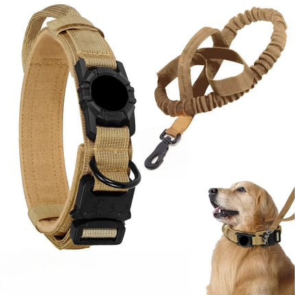 Adjustable AirTag Tactical Dog Collar with Metal Buckle – Safe & Durable