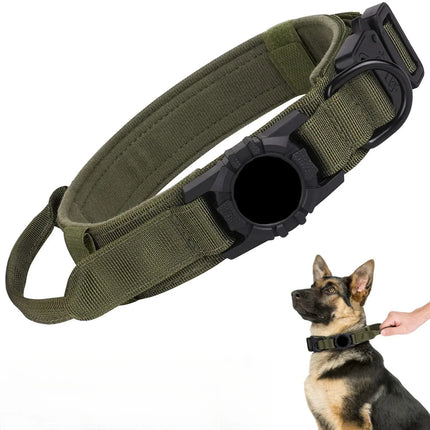 Adjustable AirTag Tactical Dog Collar with Metal Buckle – Safe & Durable