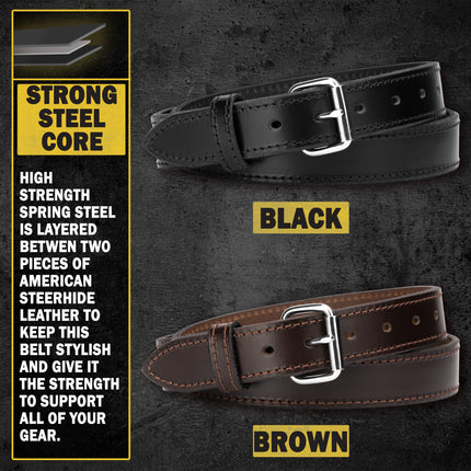 Steel Core Leather Gun Belt 1.25” – Made in USA