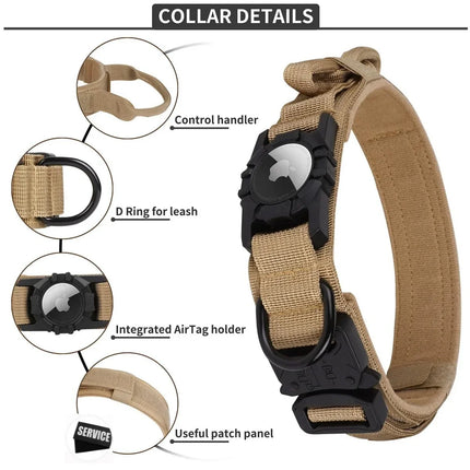 Adjustable AirTag Tactical Dog Collar with Metal Buckle – Safe & Durable