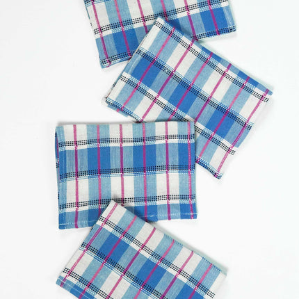 San Andres Gingham Blue & White Cocktail Napkins Set of 4